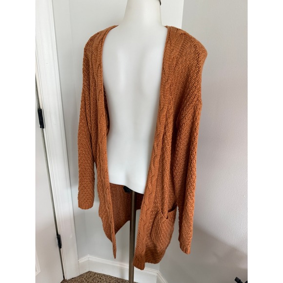 Reborn J Sweaters - Reborn J Womens Rust Orange Cable Knit Open Front Cardigan Sweater Small